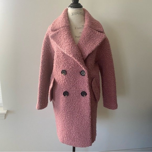 Topshop Alicia Boucle Slouch Pink Wool Blend Long Coat - Picture 1 of 8